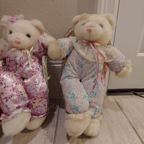 Vintage Teddy Bear Plush Dolls in Basket Chairs Lot of 3 MTY International - Picture 7 of 8